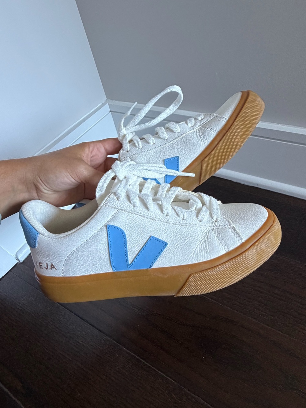 Veja Campo Leather Sneakers with Blue V and Gum Outsole